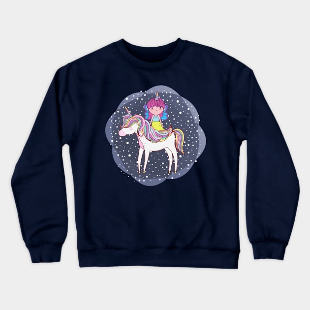 Princess and unicorn Crewneck Sweatshirt by Paciana Peroni